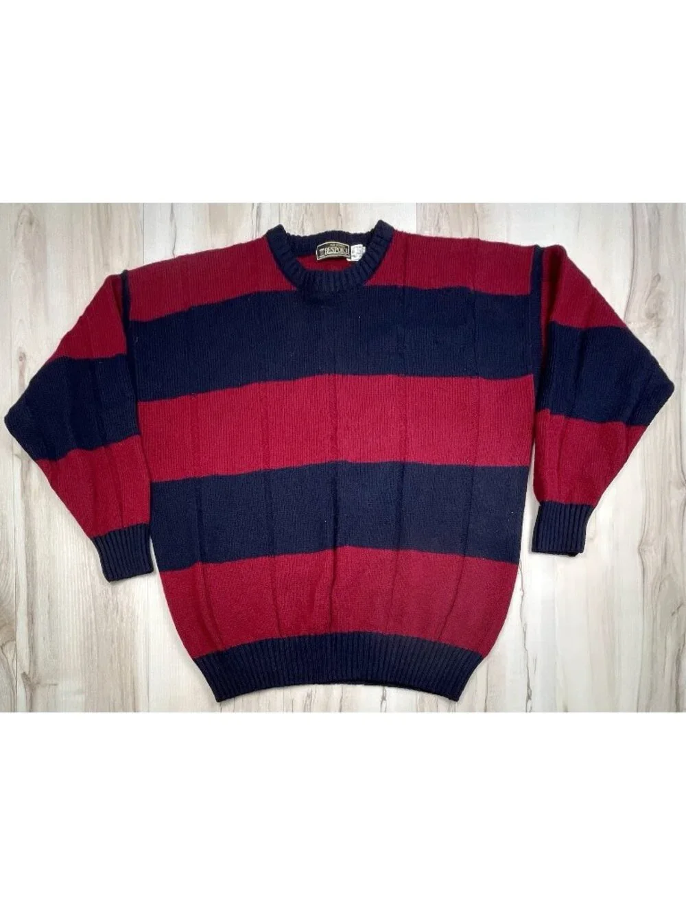 VTG OLD SCHOOL Bespoke Mens XL Wool Maroon/Navy Stripe Pullover SWEATER Grandpa
